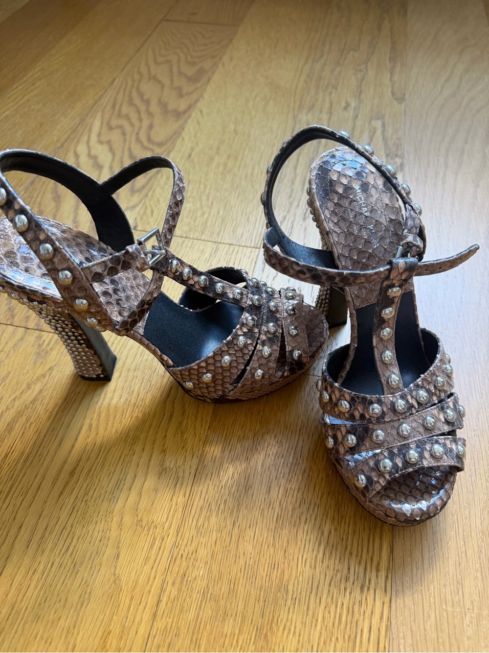 Michael Kors Collection Shoe with Brown Python-Print Studded Rosanna Platform